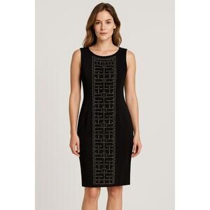 Karl Lagerfeld Paris Black Gold Studded Sleeveless Sheath Dress Career Sz 16